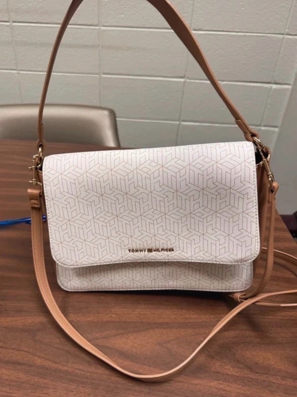 Tommy Hilfiger Cream & Tan Monogram Crossbody Bag